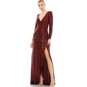 Mac Duggal Burgundy Sequin Gown